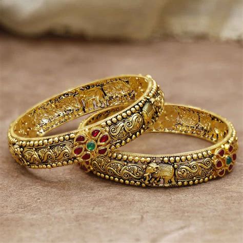 Buy Vaibhav Jewellers 22K Antique Gold Bangles 125VG1142 Online from ...