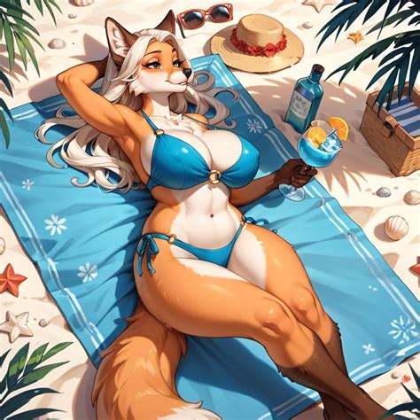 A fox, laying on the sand | furry.ai