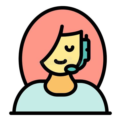 Call Center Woman Icon Color Outline Vector Stock Vector Illustration