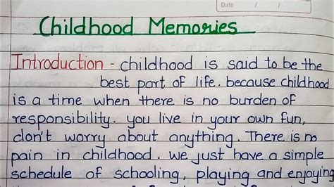 Essay On Child Hood Memories In English My Favourite Childhood