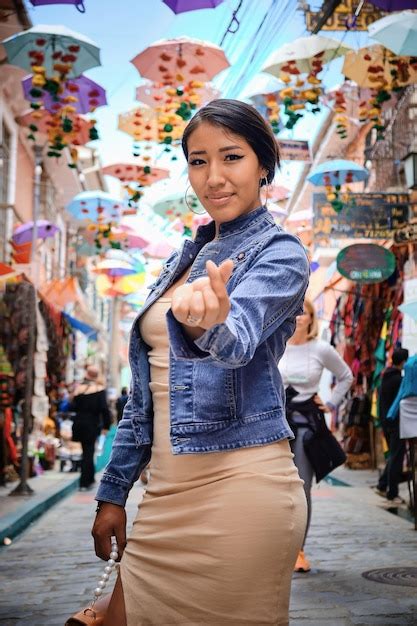 Vertical Photo Beautiful Latina Tourist On The Streets Of La Paz Bolivia Travel Concept