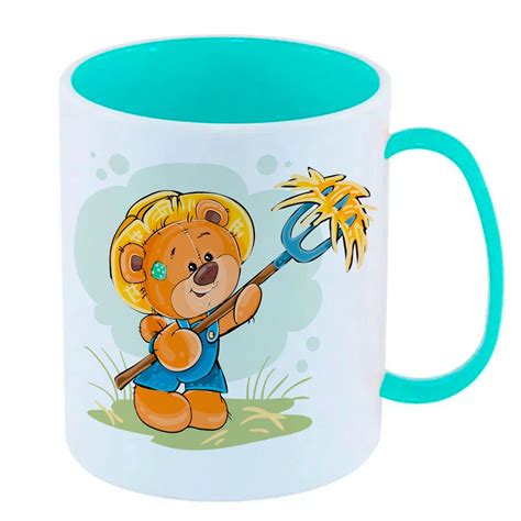 Caneca de Polímero Plástico Inquebrável Infantil Azul Crianca Urso