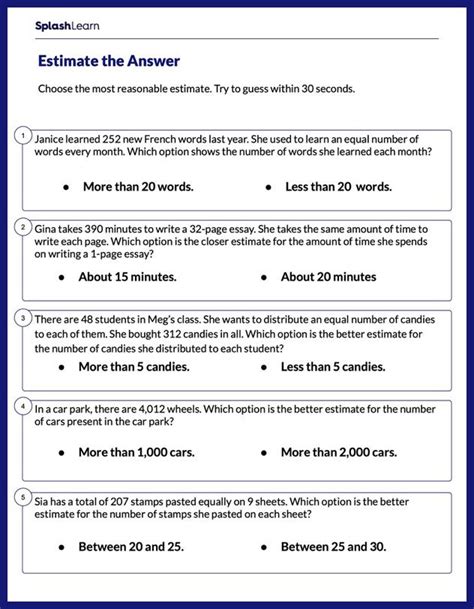 Estimate Quotients Worksheets Free And Printable Splashlearn