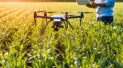 Premium AI Image | Drone flying over the green agriculture field