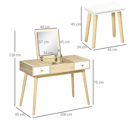 Coiffeuse Avec Tabouret Style Scandinave Aspect Ch Ne Clair Blanc