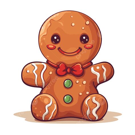 Cute Gingerbread Man Vector Sticker Clipart Gingerbread Smiling