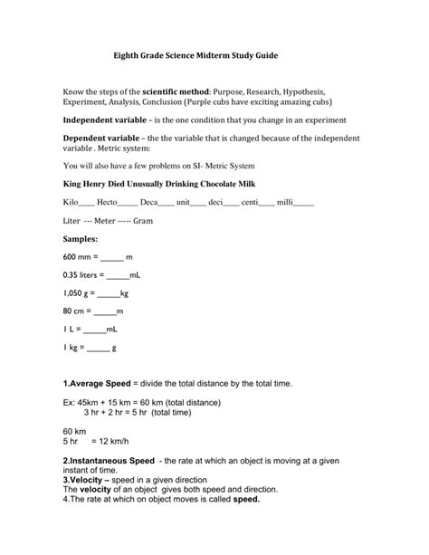 8th Grade Science Midterm Study Guide