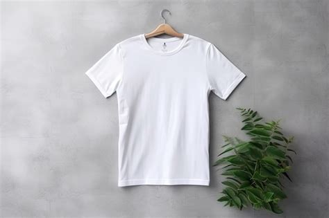 Premium Photo Basic White Tshirt On Grey Concrete Background Mock Up