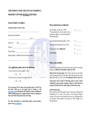 Fillable Online THIS FORM IS TO BE USED ONLY BY MOORINGS PLEASE PRINT