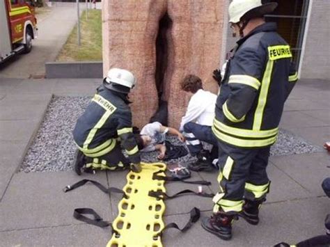 Photo Firefighters Rescue Student Stuck Inside Giant Stone Vagina