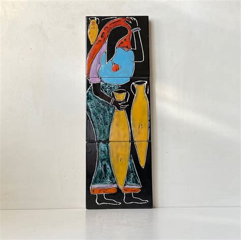 Italian Ceramic Wall Plaque Of African Water Woman S For Sale At