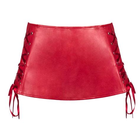 Sexy Red Faux Leather Lace Up Mini Skirt Hg11187