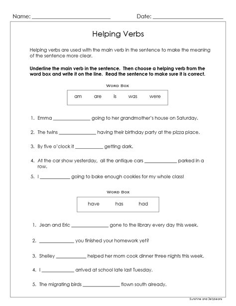 Linking Verbs And Helping Verbs Worksheets Answer Key Grades