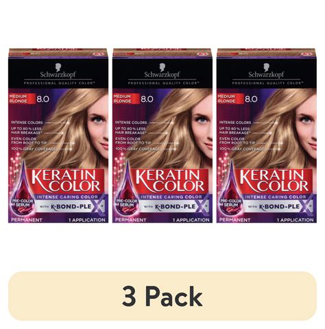 3 Pack Schwarzkopf Keratin Color Permanent Hair Color 8 0 Medium Blonde 1 Application