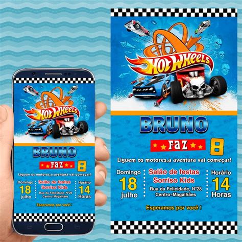 Convite Aniversário Virtual Personalizado Digital Hot Wheels