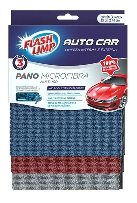 Pano Microfibra Multiuso 3 Peças Carro Casa Flash Limp Parcelamento