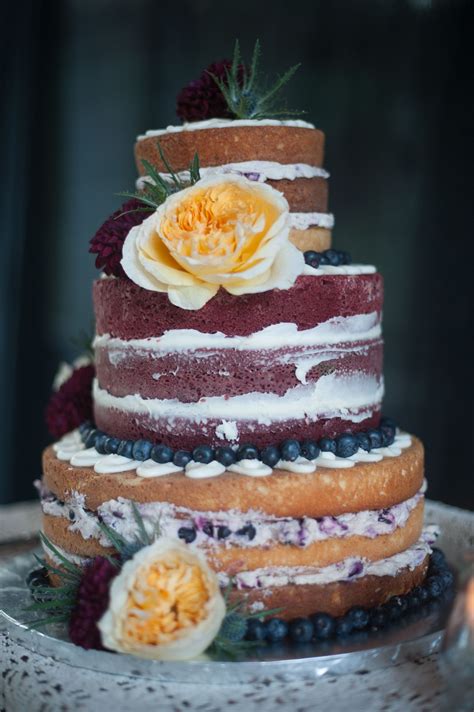 Tiered Naked Wedding Cake With Blueberries