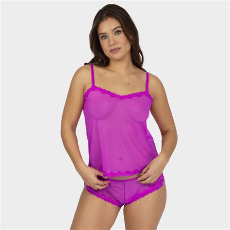 Smart Sexy Women S Sheer Mesh With Lace Trim Cami And Shorts Lingerie