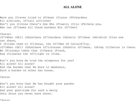 All Alone - Christian Gospel Song Lyrics and Chords