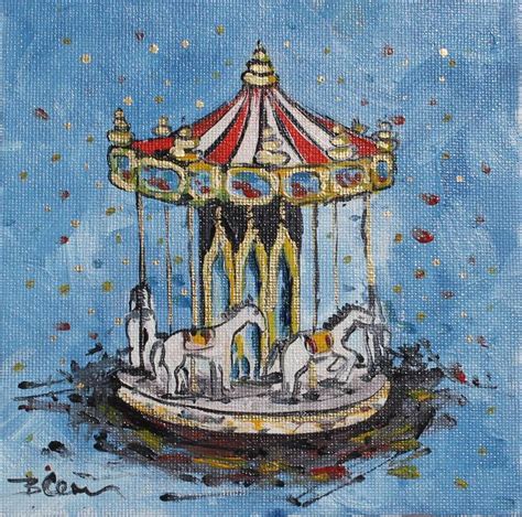 Carrousel carousel oil painting original 6x6 in, Small Oil Painting on ...