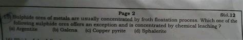 Sulphide Ores Of Metals Are Usually Concentrated By Froth Floatation