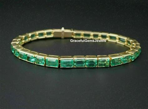 Lab Created Emerald Bracelet, 18k Gold Plated Green Emerald Bracelet ...