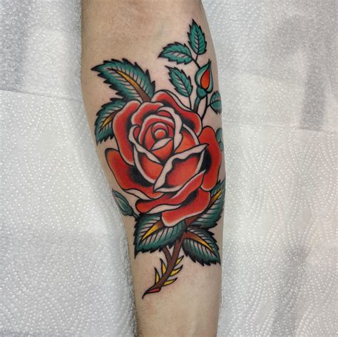 Traditional rose tattoo by Doro at Immer & Ewig, Hamburg. - iFindViral.Com