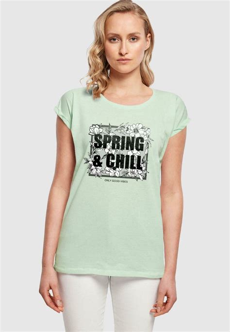 Merchcode Spring And Chill Extended Shoulder T Shirt Print Neo Mint