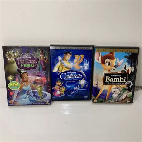 LOT OF 3 Disney Animated Movies DVDs Cinderella Bambi Princess And