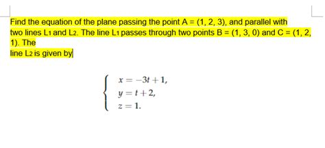 Solved Find The Equation Of The Plane Passing The Point