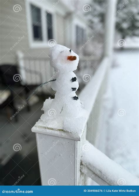 Mini Snowman N Porch Railing Stock Photo - Image of snowstorm, railing: 304906076