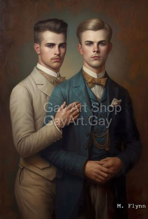 1800s Gay Gentlemen Couples Pop Surrealism Gay Art Portraits Series Oil Painting Style