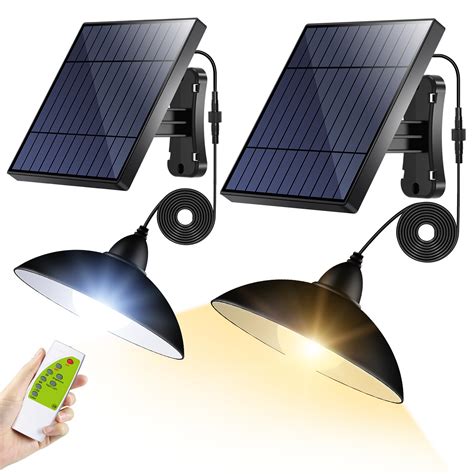 Intelamp Solar Pendant Lights 2 Pack Solar Shed Lights By Remote Control Solar Powered Indoor