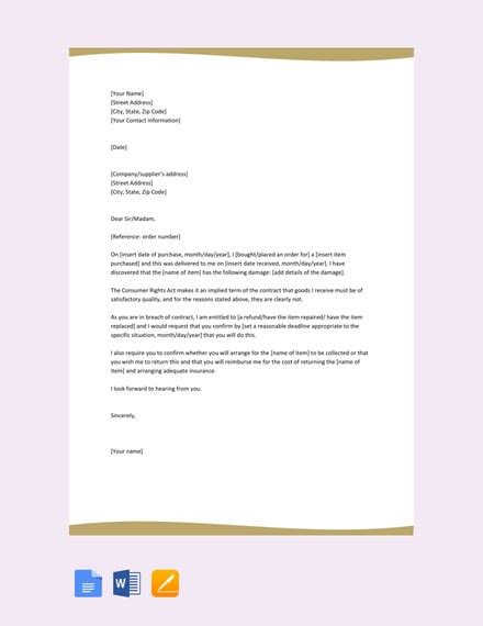 FREE Claim Letter For Damaged Goods Template Word Google Docs