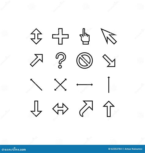 Smooth Vector Cursors Icons With Outlines Stock Vector Illustration