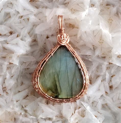 Labradorite Pendant Wrapped With Copper Wire Labradorite Pendant