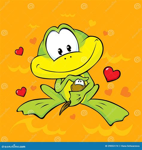 Frog Holds In Her Arms A Little Tadpole Stock Vector Illustration Of