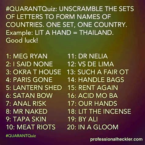 SOLVED Write The Country Name From Scrumble QUARANTQuiz UNSCRAMBLE