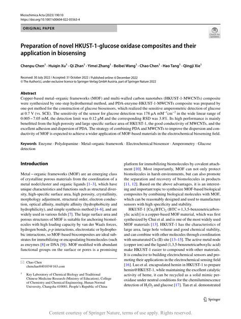 Preparation Of Novel Hkust Glucose Oxidase Composites And Their