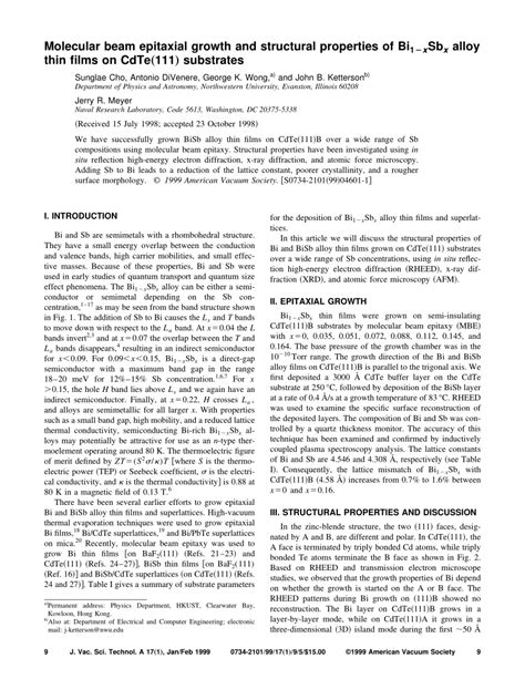 PDF Molecular Beam Epitaxial Growth And Structural Properties Of Bi1