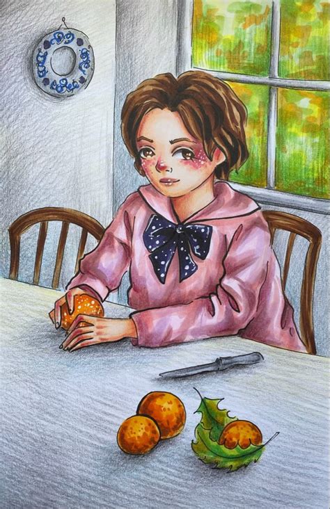 Девочка с персиками | Милые рисунки, Рисунки, Рисунки девушки