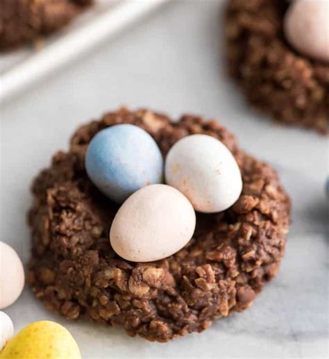 Healthy No Bake Chocolate Peanut Butter Easter Nest Cookies