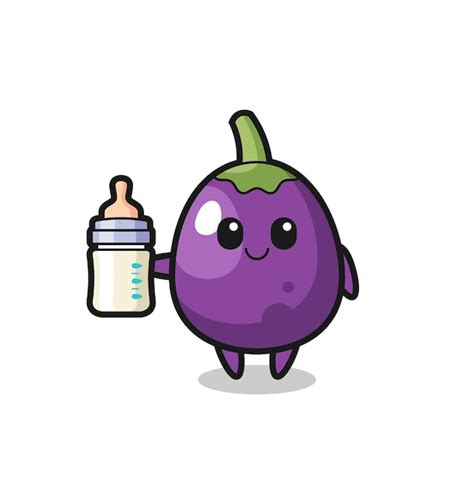 Premium Vector Baby Eggplant Cartoon Character With Milk Bottle Cute