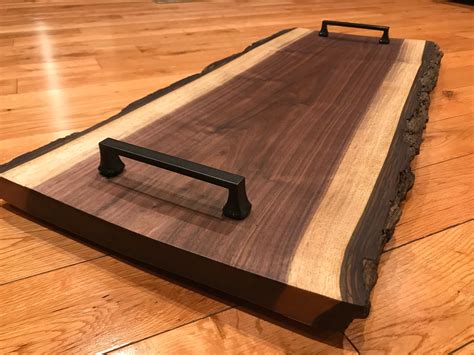 Wood Serving Tray Live Edge Black Walnut Serving Trays Etsy