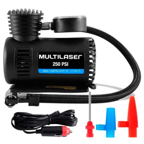 Compressor de Ar 12v Vazão 15 L Min 250psi 3 Bicos Adaptadores