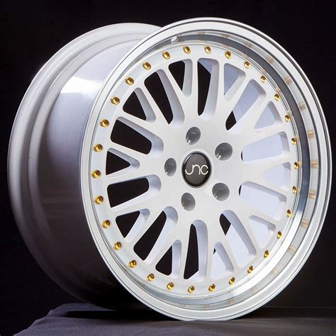 Jnc Wheels 15 Jnc001 White Machined Lip Gold Rivet Rim 4x100