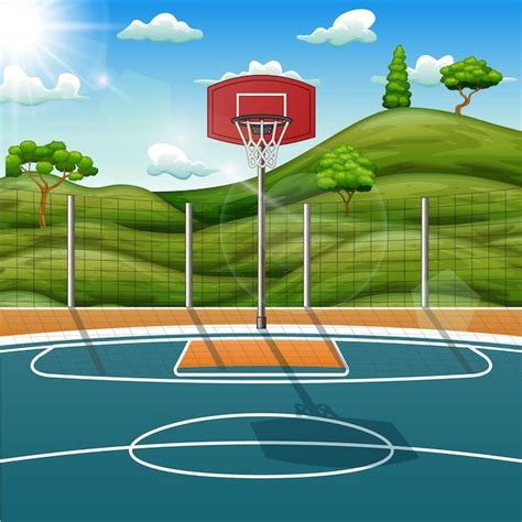 Premium Vector | Cartoon of basketball court in the middle of nature ...