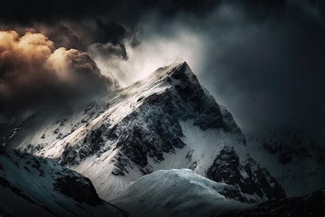 Premium AI Image | Scene from the Alps showing snowcapped mountains and ominous clouds up close