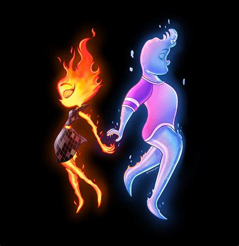 Opposites React Ember And Wade Elemental [drawn By Me] R Pixar