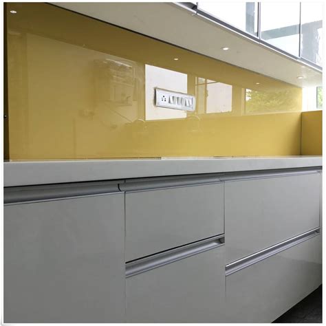 Yellow Lacquered Glass As Backsplash In Kitchen U And I Designs Modern